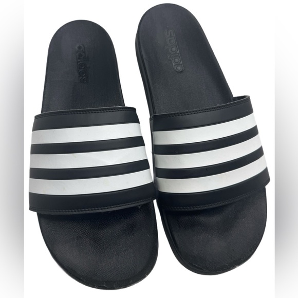 Adidas Adilette Black White Stripe Slides Men’s Size 12 - Picture 1 of 6